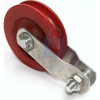 Tesařské kování Kladka ocelová s čepem a ložiskem, červený lak 8 - 10 / 90 mm - hobby balení, balení 1 ks