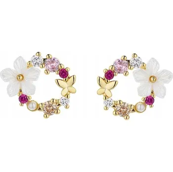 Náušnice Pozlacené Stříbrné Náušnice s kubickými zirkony a květinovými puzetkami Stříbro 925