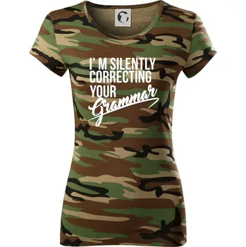 Dámské tričko Correcting grammar - Dámské maskáčové triko - XL ( Hnědý maskáč )