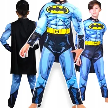 Karnevalový kostým KOSTÝM PRO CHLAPCE PŘEVLEK BATMAN SVALOVÝ OBLEK S PLÁŠTĚM VEL. 110-116
