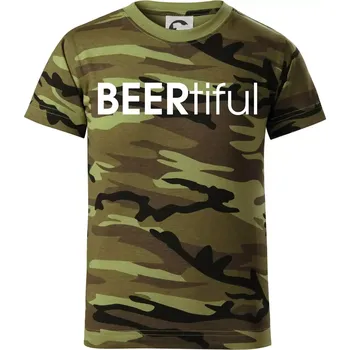 Chlapecké oblečení Pivní nápisy BEERtiful - Dětské maskáčové triko - 134 cm/8 let ( Zelený maskáč )