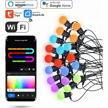 LED páska Světelný řetěz 15m Wifi LED RGB Tuya, 20 žárovek