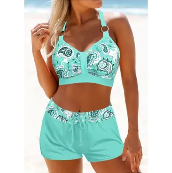 Dámské plavky Dámské dvoudílné sportovní plavky s kraťasy (vel. S - 6XL) Barva: zelená, Velikost: XXL