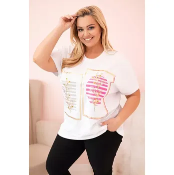 Dámská halenka Kesi Włoski Dámská bavlněná halenka Plus Size s kamínky černá + růžová Kesi Włoski bílá 3335044