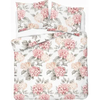 Povlečení Povlečení 220x200 bílé s růžovo-broskvovými hortenziemi