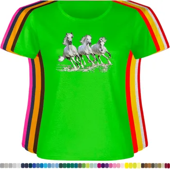 levne-damske-bavlnene-tricko-potisk-tri-bili-kone Barva: Lime - limetková, velikost: XS