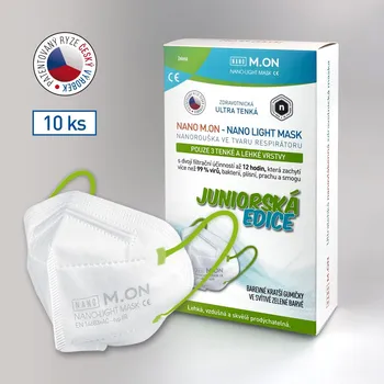 DVD film NANO M.ON Junior LIGHT MASK (10 ks) "CE" dětská nanorouška ve tvaru respirátoru - zelená gumička (nanomon) - Rouška