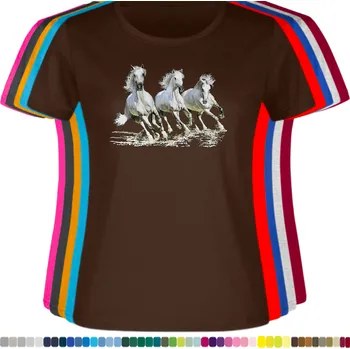 Dámské tričko levne-damske-bavlnene-tricko-potisk-tri-bili-kone Barva: Chocolate - čokoládově hnědá, velikost: XXL