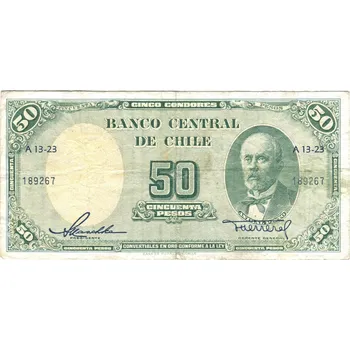CHILE. 50 pesos (1947-1958). Série A. Pi. 112.
