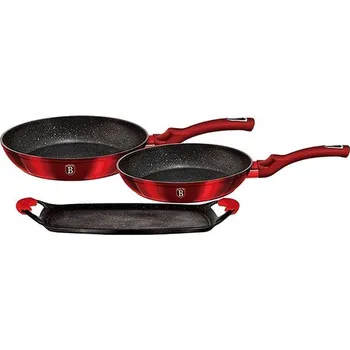 Pánev BERLINGERHAUS Sada pánví a grilovací deska s mramorovým povrchem 3 ks Burgundy Metallic Line BH-1668