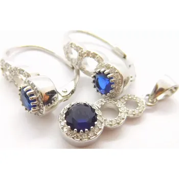Souprava šperků Klenoty Budín Dámská mohutná stříbrná souprava se zirkony a modrými safíry ryz. 925/1000 (náušnice + přívěsek) 031010600001 (Klenoty Budín Dámská mohutná stříbrná souprava se zirkony a modrými safíry ryz. 925/1000 (náušnice + přívěsek) 031010600001)