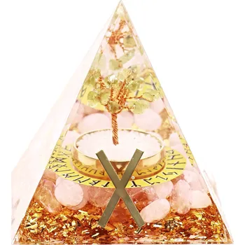 Drahý kámen Magieprirody.cz Orgonit pyramida 6x6 cm Růženín + olivín strom #OR031