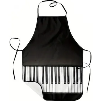 Hudebniny Černá kuchyňská zástěra s potiskem klaviatury