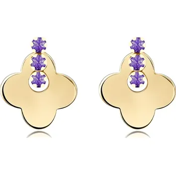 Náušnice Zlaté náušnice 14K čtyřlístek s fialovými zirkony