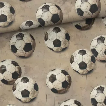 Úplet, Fotbalové míče, vintage (E) (Hebké bavlněné úplety s elastanem )