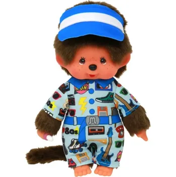 Monchhichi Plyšák 20 cm, Chlapec 80. léta modrý/hnědý