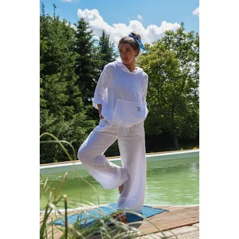 Dámské kalhoty BÍLÉ LNĚNÉ KALHOTY DÁMSKÉ PECA del SOL