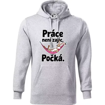 Pánská mikina Práce není zajíc, počká. - Mikina pánská Cape s kapucí - 5XL ( Světlešedý Melír )