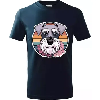 Chlapecké tričko Knírač - fenka a květiny - Tričko dětské bavlněné - 134 cm/8 let ( Námořní modrá (velmi tmavá - téměř černá) )