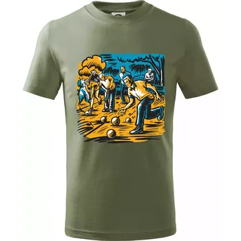 Petanque hra - modro oranžová - Tričko dětské bavlněné - 134 cm/8 let ( Khaki )