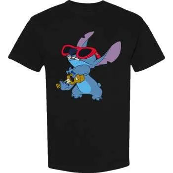 Pánské tričko Merch Disney: Disney Unisex T-shirt: Lilo & Stitch Stitch Guitar (black) (small) S