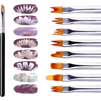 Kosmetický štětec Štětce na zdobení nehtů, styling nehtů, vzorky - sada 8 ks