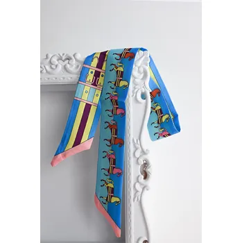 Šátek MODRÝ SATÉNOVÝ ŠÁTEK ÚZKÝ PECA del SOL Horses