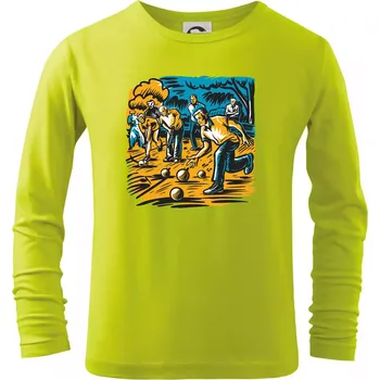 Dětská móda Petanque hra - modro oranžová - Triko dětské Long Sleeve - 158 cm/12 let ( Limetková )
