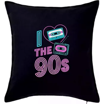Polštář I love 90s - neon a kazeta - Polštář 50x50 - 50x50 - Pouze potah ( Černá )