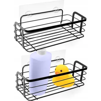 Drátěná police Kovová černá polička do sprchy k nalepení VILDE 31x12x9,5 cm