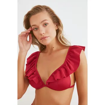 Dámské plavky Bikiny vrchní díl Trendyol Frill detailed Trendyol tmavě červená 1068892