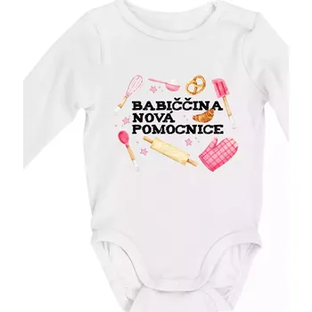 Kojenecké oblečení Babiččina nová pomocnice - pečení - Body kojenecké s dlouhým rukávem - Dlouhý r. do 3 měs ( Bílá )