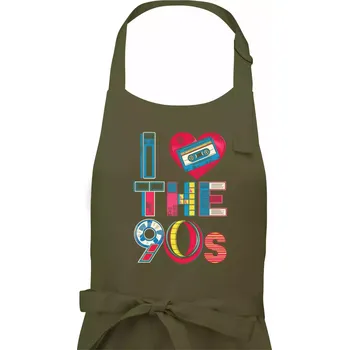 Kuchyňská zástěra I love 90s - srdce a kazeta - Dámská zástěra na vaření - Univerzální velikost ( Khaki )