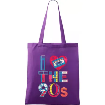 I love 90s - srdce a kazeta - Taška bavlněná - 42 x 38 cm ( Fialová )