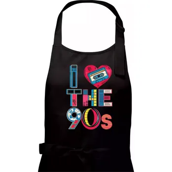 Kuchyňská zástěra I love 90s - srdce a kazeta - Dámská zástěra na vaření - Univerzální velikost ( Černá )