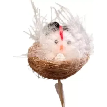 Velikonoční dekorace Dekorace - Zápich kohout v hnízdě 5cm bílý