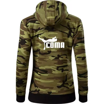 Dámská mikina Coma parodie - Dámská mikina trendy zipper s kapucí - S ( Zelený maskáč )