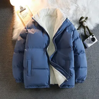 Pánský kabát Zimní vatovaná bunda s fleecem a stojáčkem Barva: Modrá, Velikost: M