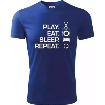 Chlapecké tričko Play eat sleep repeat pozemní hokej - Dětské triko sportovní (dresovina) - 122 cm/6 let ( Královská modrá )