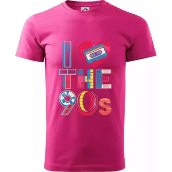Pánské tričko I love 90s - srdce a kazeta - Klasické pánské triko vyšší gramáže - M ( Purpurová )
