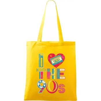 I love 90s - srdce a kazeta - Taška bavlněná - 42 x 38 cm ( Žlutá )