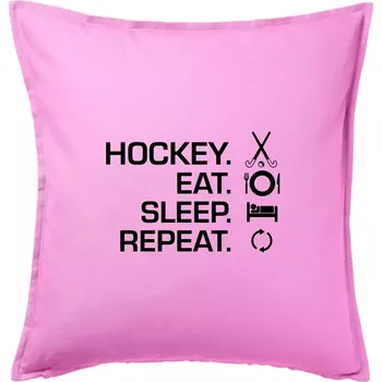 Polštář Pozemní hokej eat sleep repeat - Polštář 50x50 - 50x50 - Pouze potah ( Růžová )