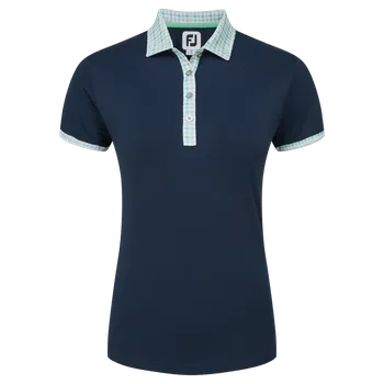 Gingham Trim Pique XXS, Navy, dámské