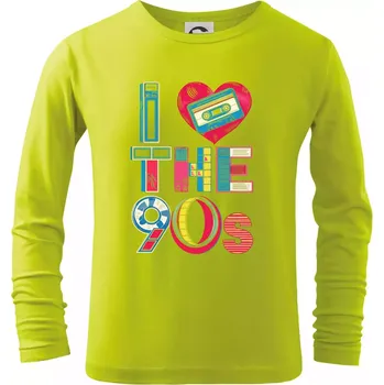 Chlapecké oblečení I love 90s - srdce a kazeta - Triko dětské Long Sleeve - 146 cm/10 let ( Limetková )