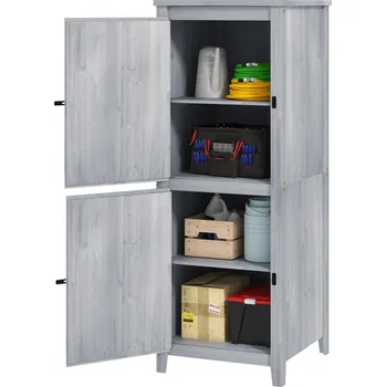 Skříňka na nářadí Dřevěná zahradní skříňka na nářadí s uzamykatelnými dveřmi 60 x 60 x 160 cm|světle šedá