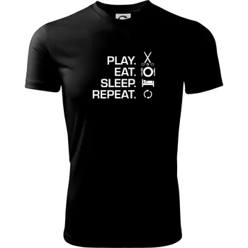 Pánské tričko Play eat sleep repeat pozemní hokej - Pánské triko Fantasy sportovní (dresovina) - 3XL ( Černá )