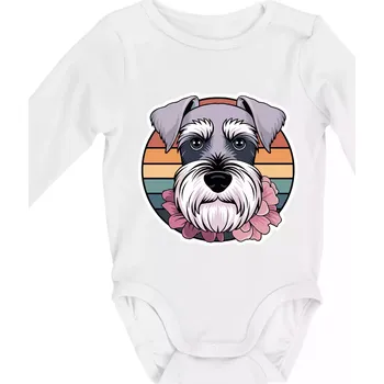 Kojenecký body Knírač - fenka a květiny - Body kojenecké s dlouhým rukávem - Dlouhý r. do 3 měs ( Bílá )