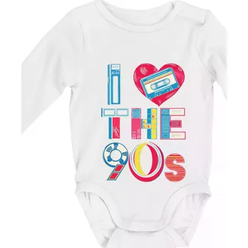 I love 90s - srdce a kazeta - Body kojenecké s dlouhým rukávem - Dlouhý r. do 3 měs ( Bílá )