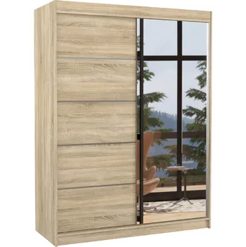 Šatní skříň ADRK Limbo posuvná skříň se zrcadlem 150 cm dub sonoma