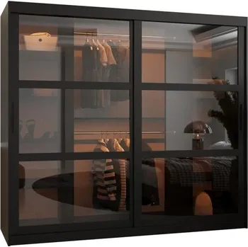 Šatní skříň Šatní skřín s posuvnými dveřmi a LED světlem DOME 200cm černá